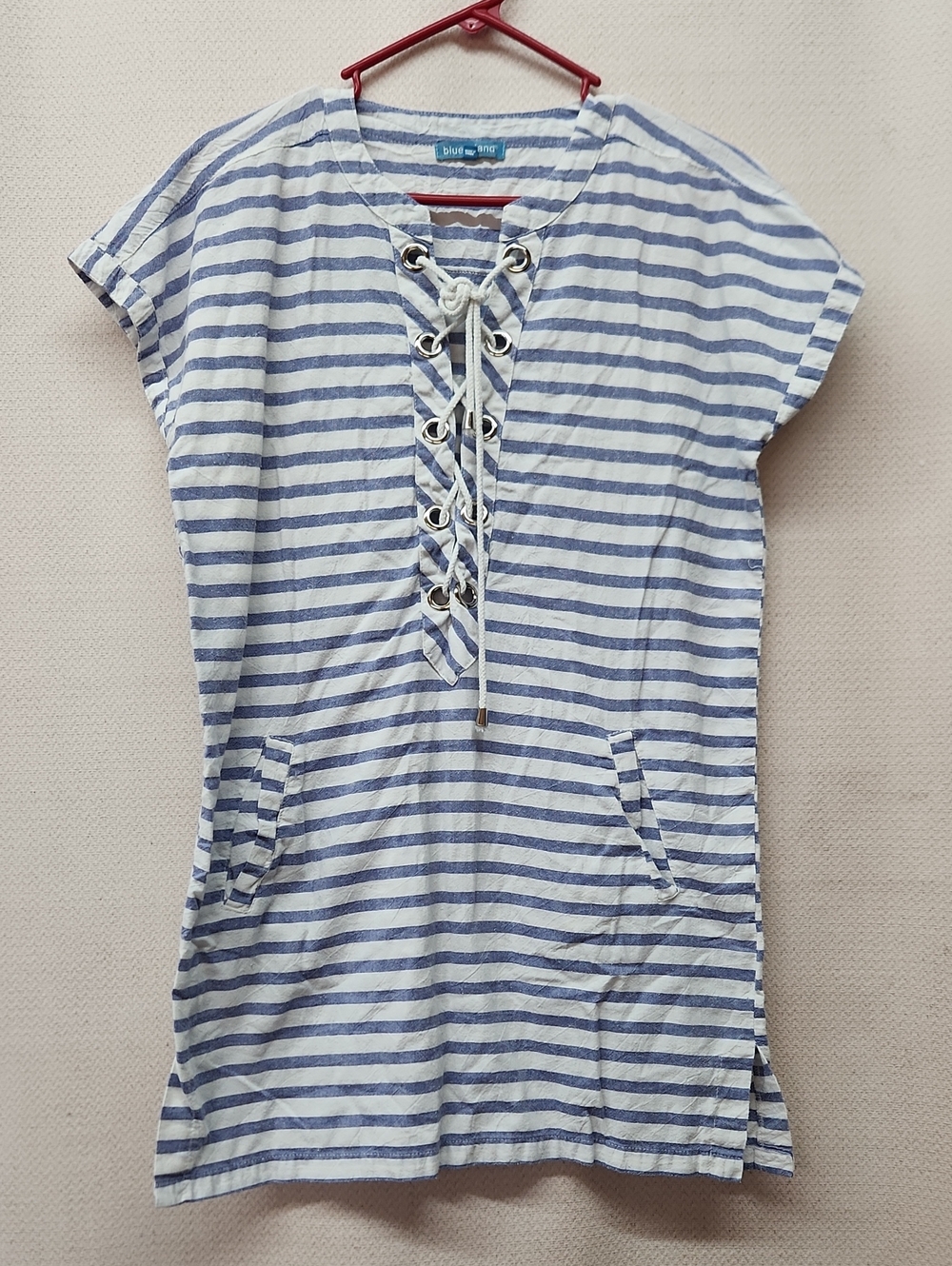 blue island Blue & White Striped Lace-Up Tunic